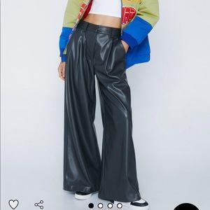 Faux Leather Wide Leg Trouser Charcoal Nasty Gal